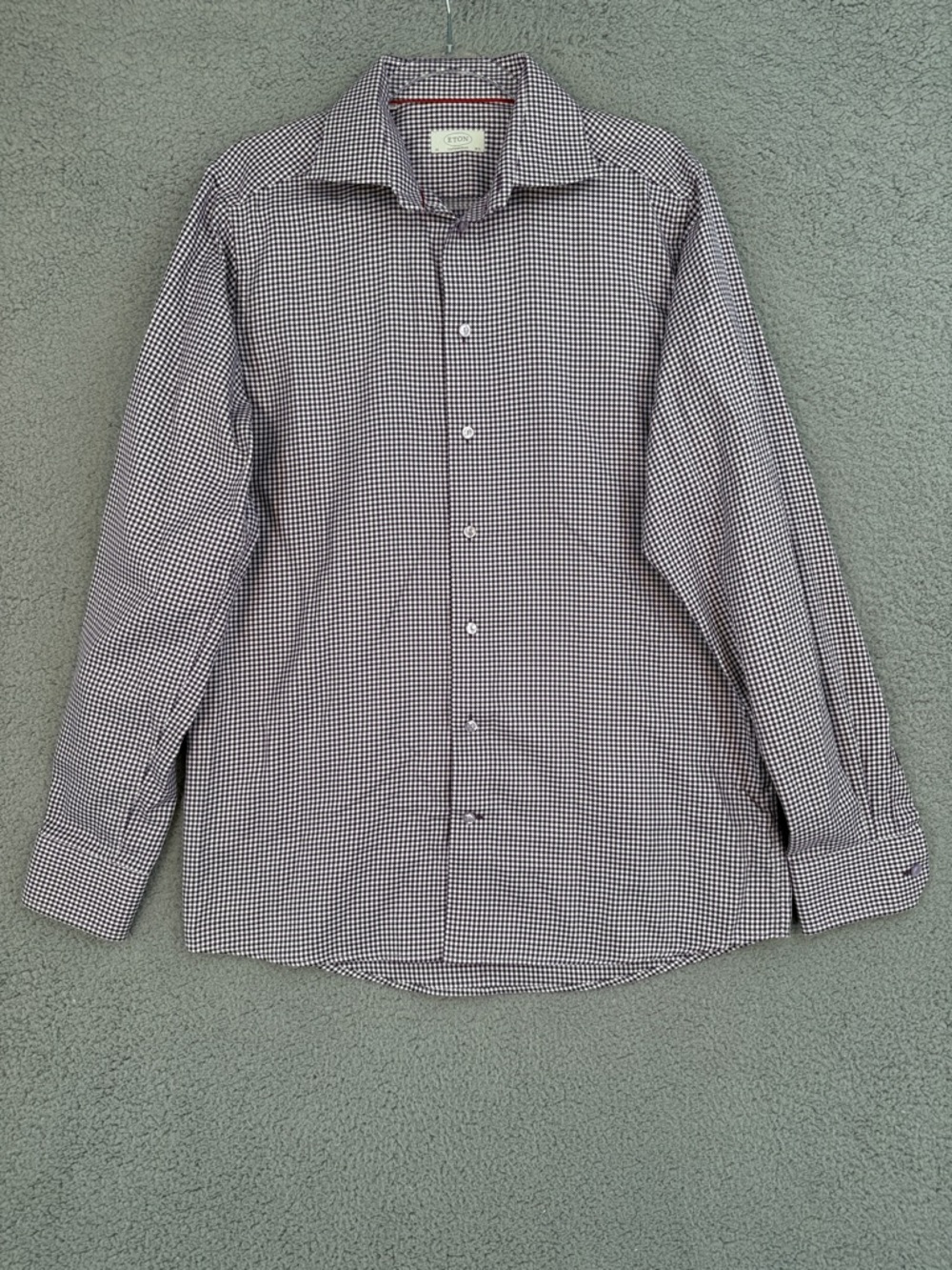 Eton Contemporary Men's 42 16 1/2 long sleeve button up Checkered Shirt Purple